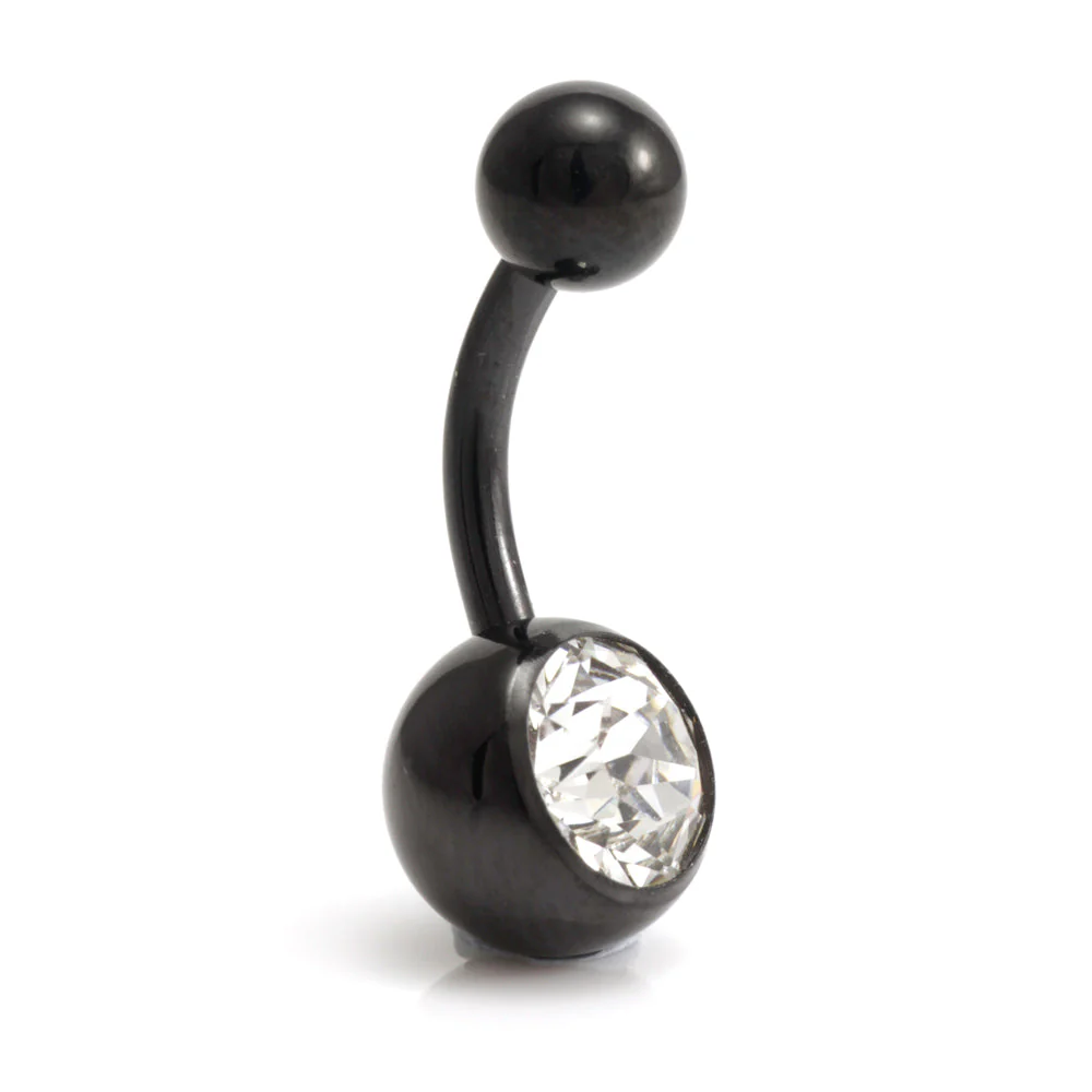 Evil Black Ti External Thread Single Jewelled Navel Bar - Image 11