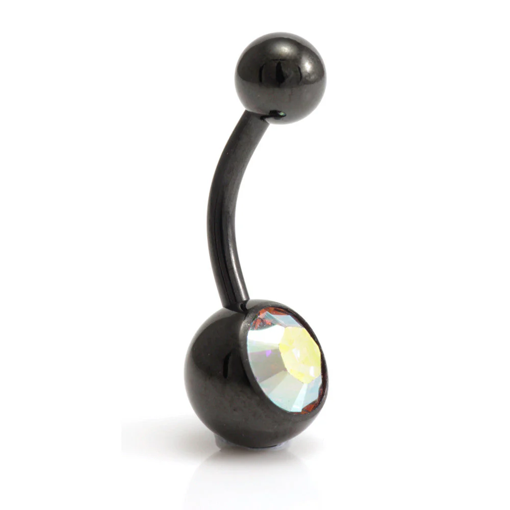 Evil Black Ti External Thread Single Jewelled Navel Bar - Image 4