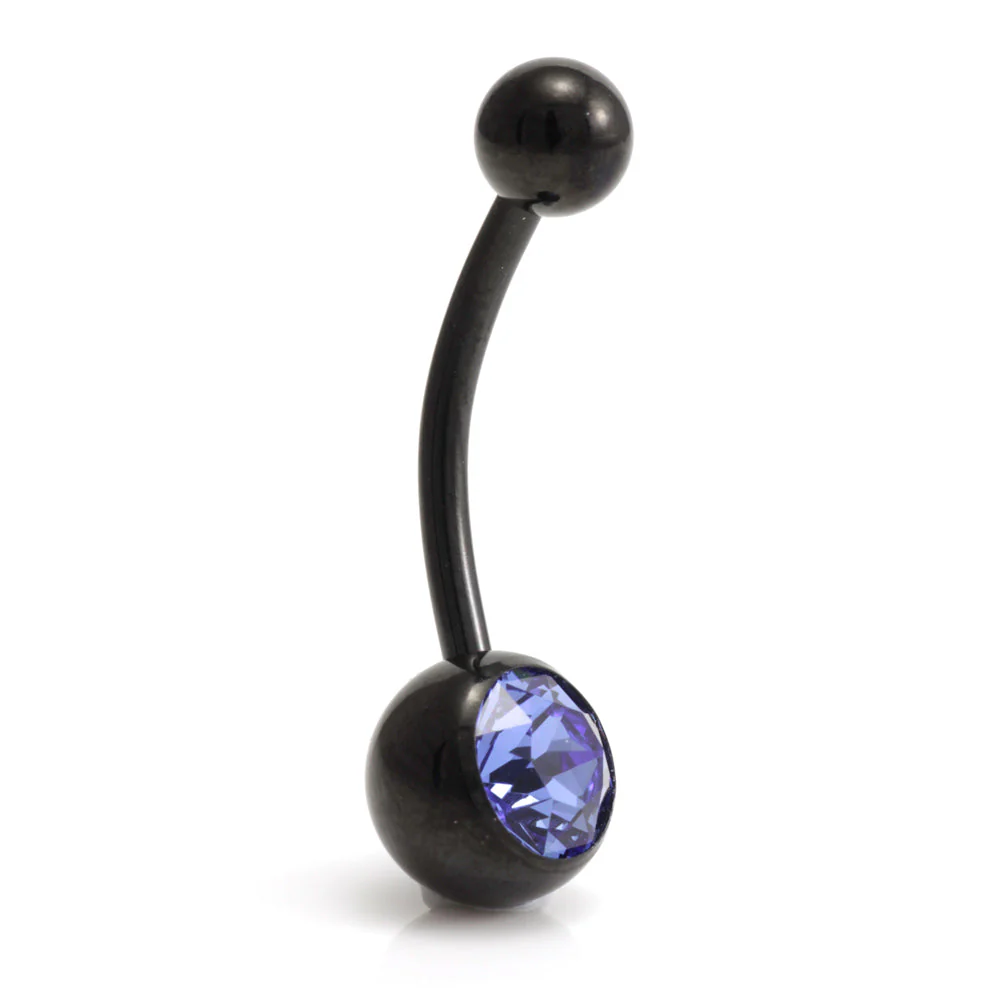 Evil Black Ti External Thread Single Jewelled Navel Bar - Image 6