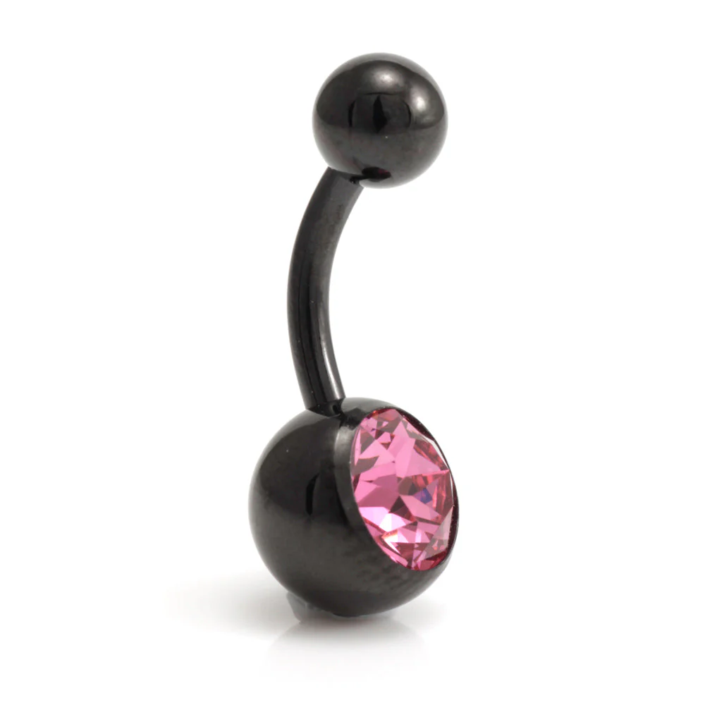 Evil Black Ti External Thread Single Jewelled Navel Bar - Image 7