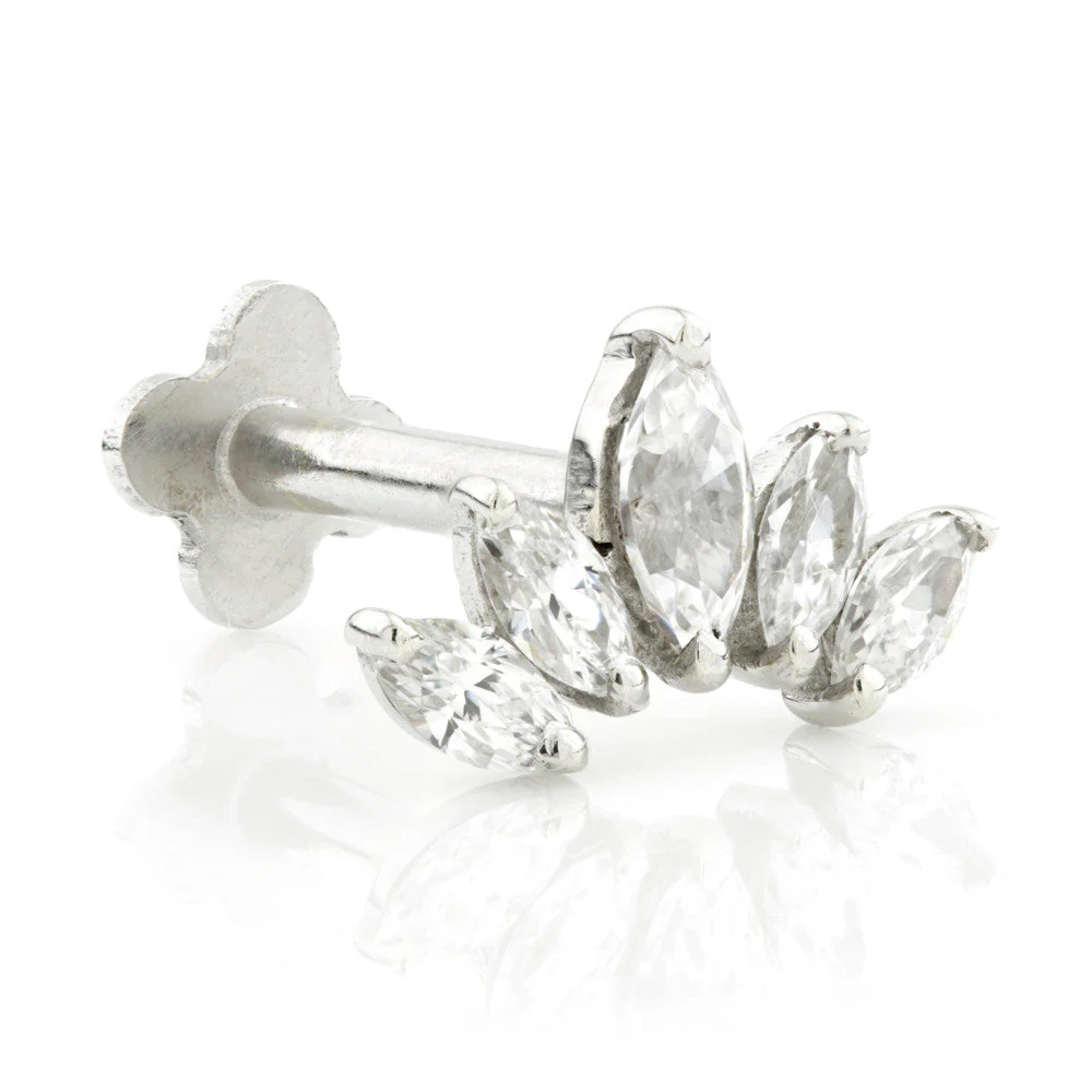 Gold Crescent Marquise Flatback Stud with Gemstones