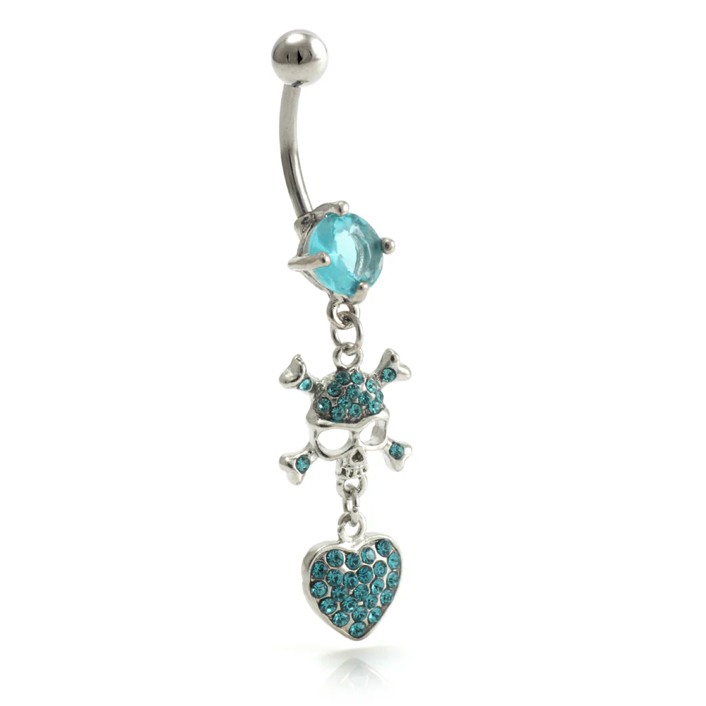 Hanging Skull and Heart Jewelled Belly Bar - Image 2