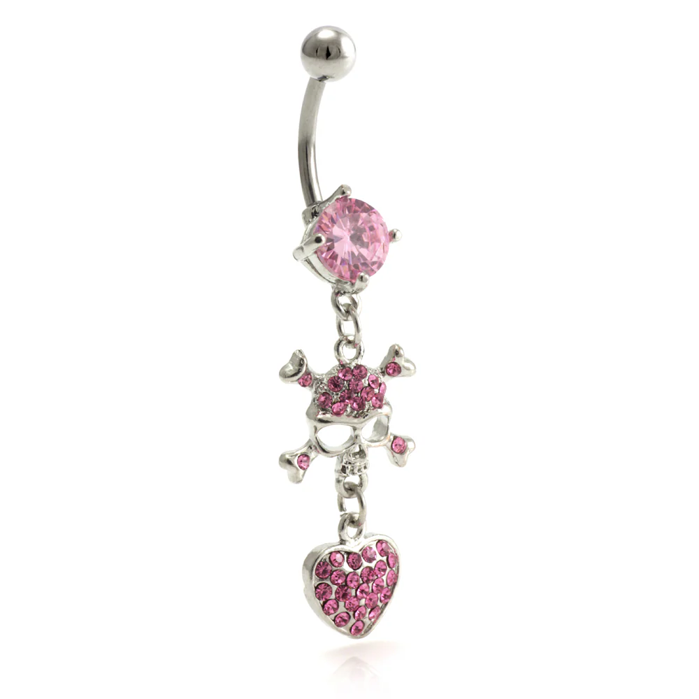 Hanging Skull and Heart Jewelled Belly Bar - Image 3