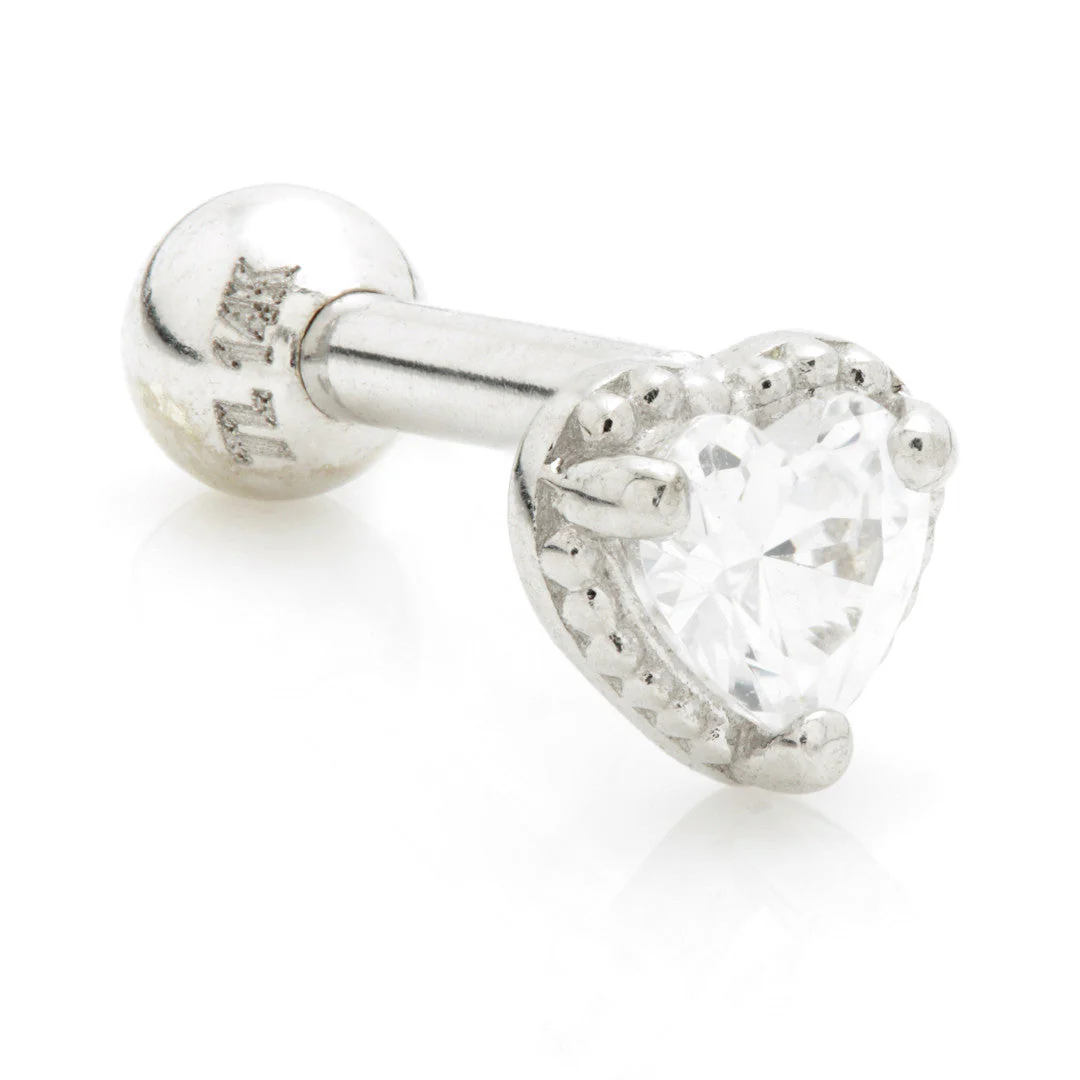 Heart Gem 14 Carat Solid Gold Barbell Earring