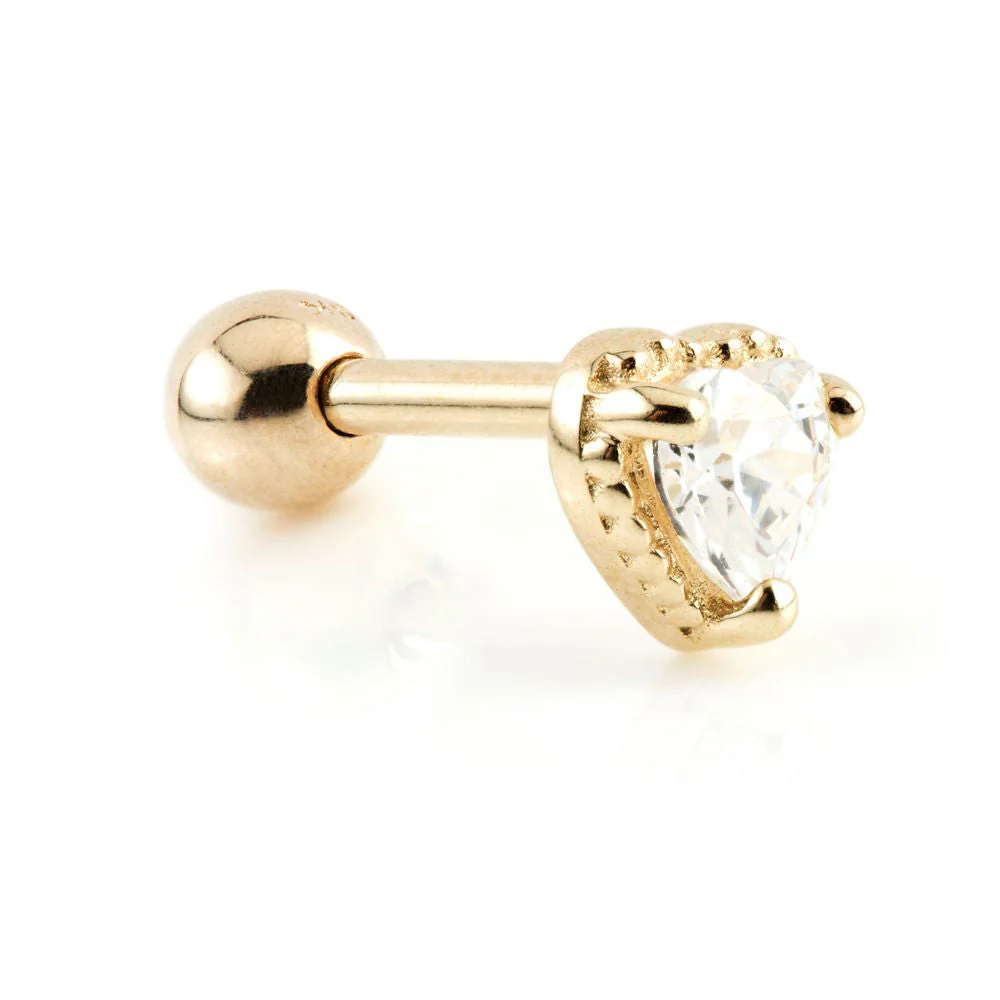 Heart Gem 14 Carat Solid Gold Barbell Earring - Image 2