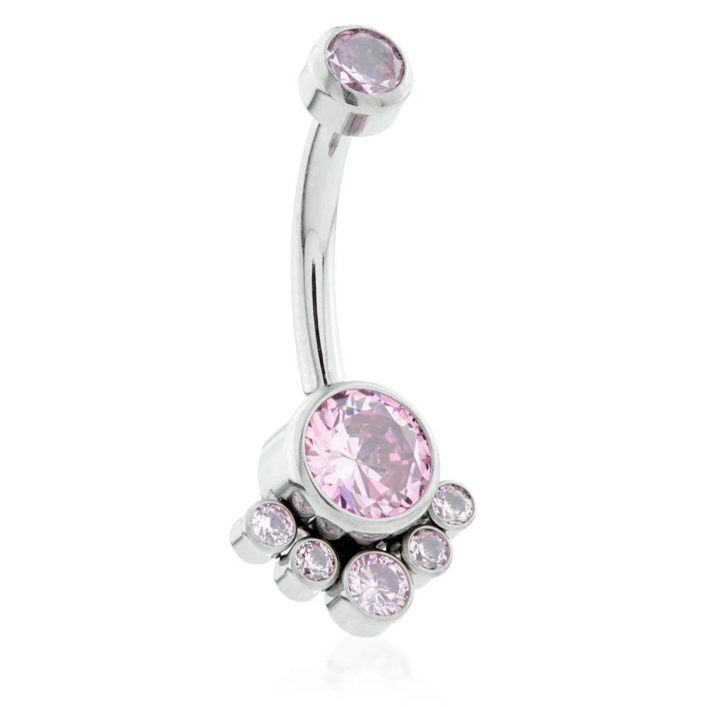 Internal Ti Double Jewelled Navel with 6 Gem Cluster - Image 3