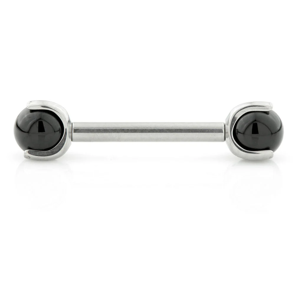 Internal Titanium Nipple Bar with Black Agate Stone