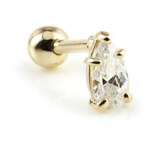 Jewelled Tear 14 Carat Solid Gold Cartilage Barbell Earring