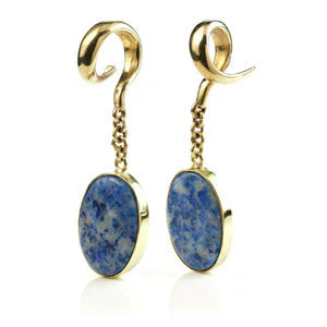 Mandala Jewellery - Lapis Oval Stone on Brass Ear Weights (Pair)