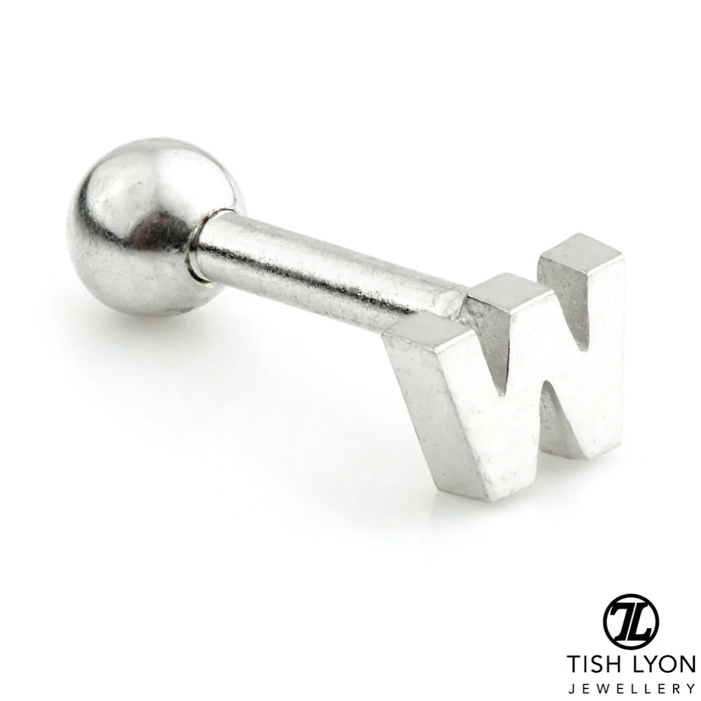 Micro Letter 14 Carat Solid Gold Barbell Earring - Image 10