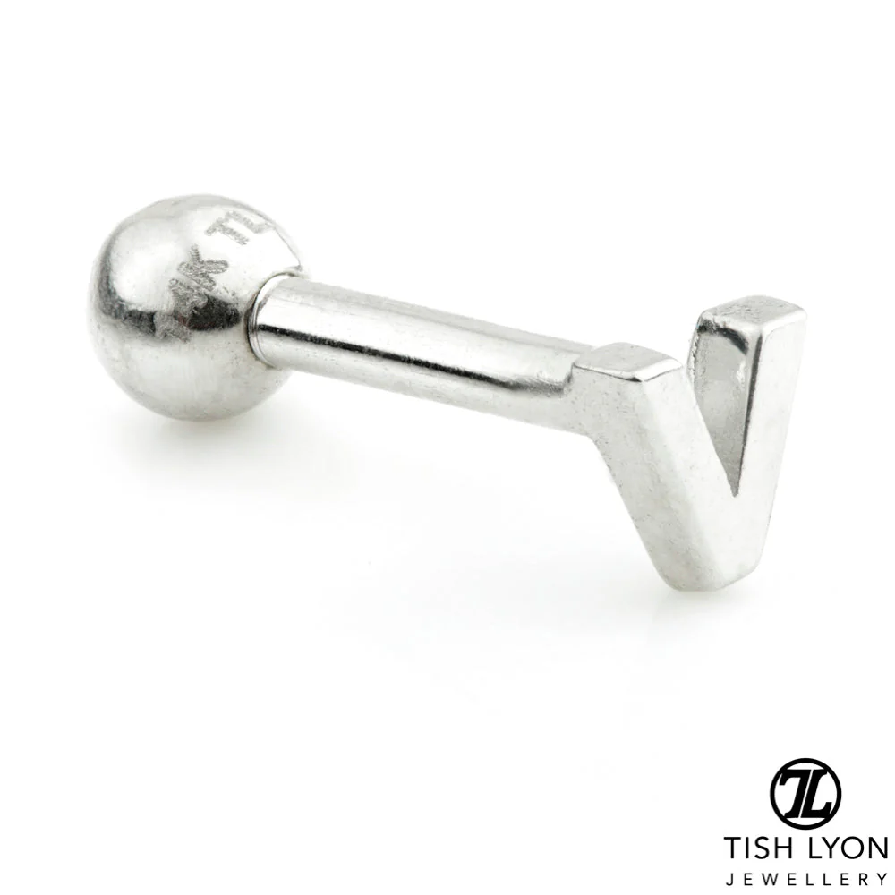Micro Letter 14 Carat Solid Gold Barbell Earring - Image 12