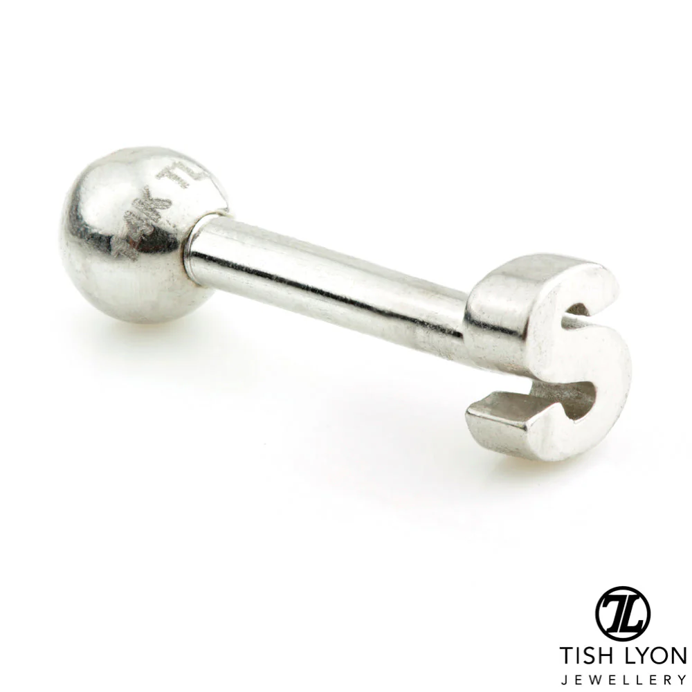Micro Letter 14 Carat Solid Gold Barbell Earring - Image 18