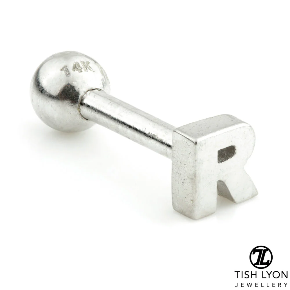 Micro Letter 14 Carat Solid Gold Barbell Earring - Image 20