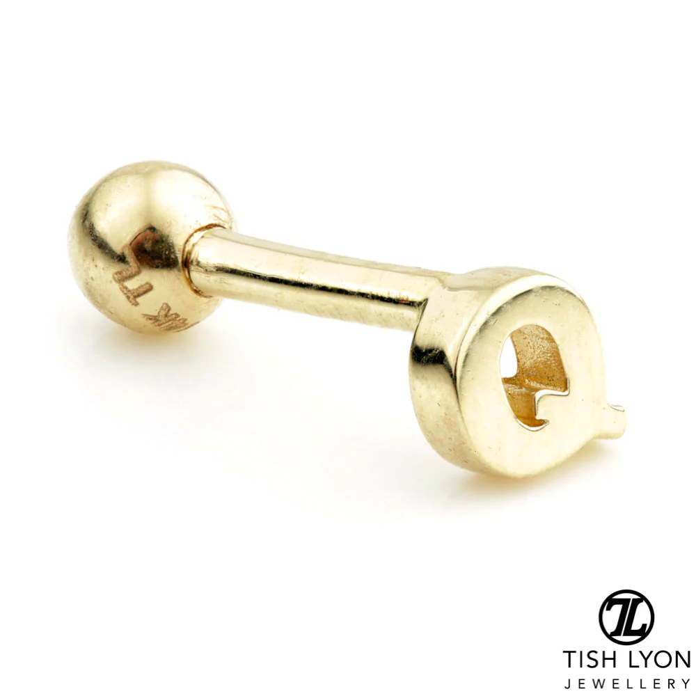 Micro Letter 14 Carat Solid Gold Barbell Earring - Image 21
