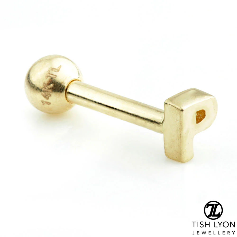 Micro Letter 14 Carat Solid Gold Barbell Earring - Image 23