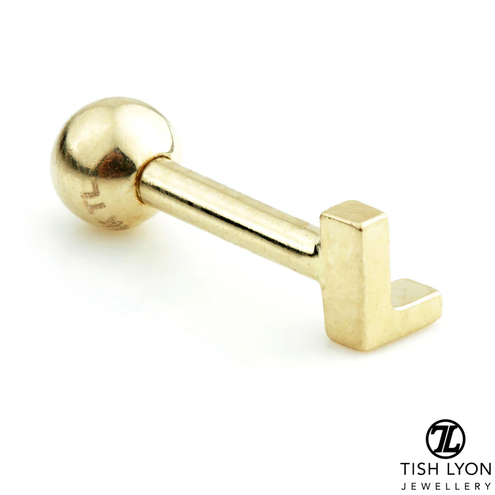 Micro Letter 14 Carat Solid Gold Barbell Earring - Image 31