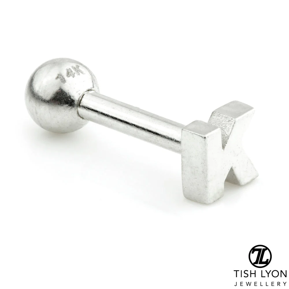 Micro Letter 14 Carat Solid Gold Barbell Earring - Image 34