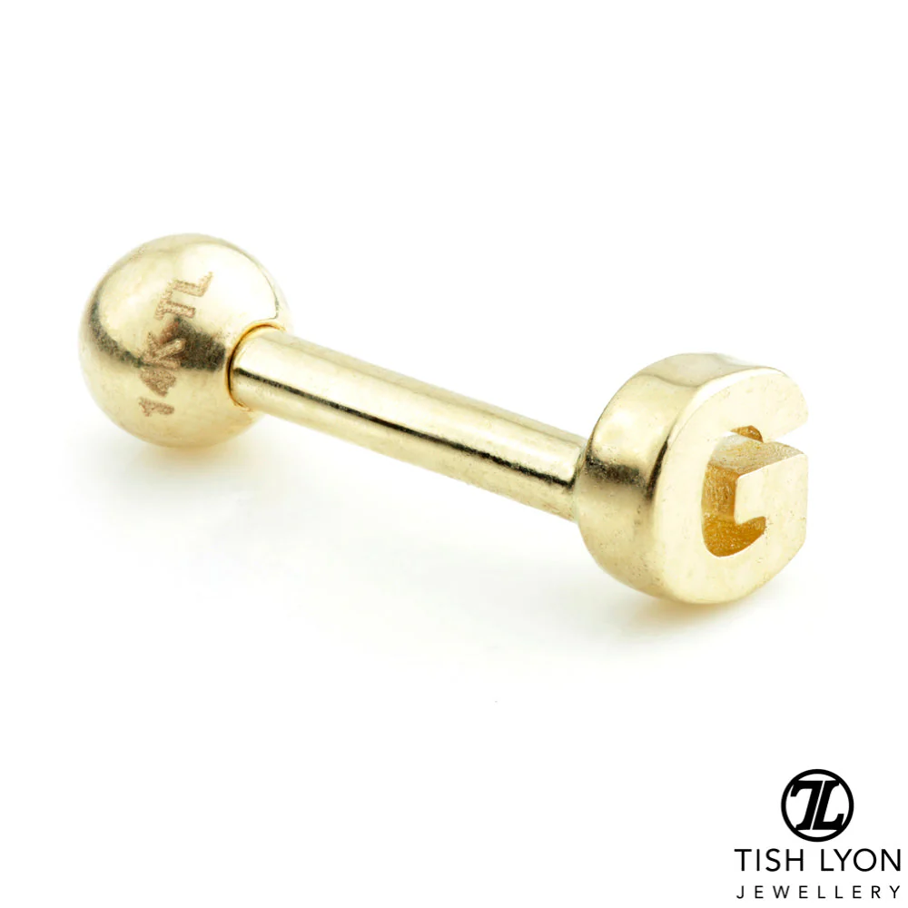 Micro Letter 14 Carat Solid Gold Barbell Earring - Image 41