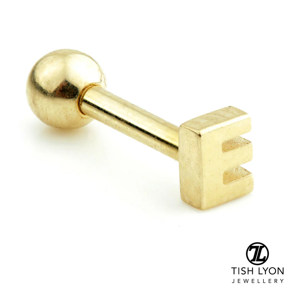Micro Letter 14 Carat Solid Gold Barbell Earring - Image 45