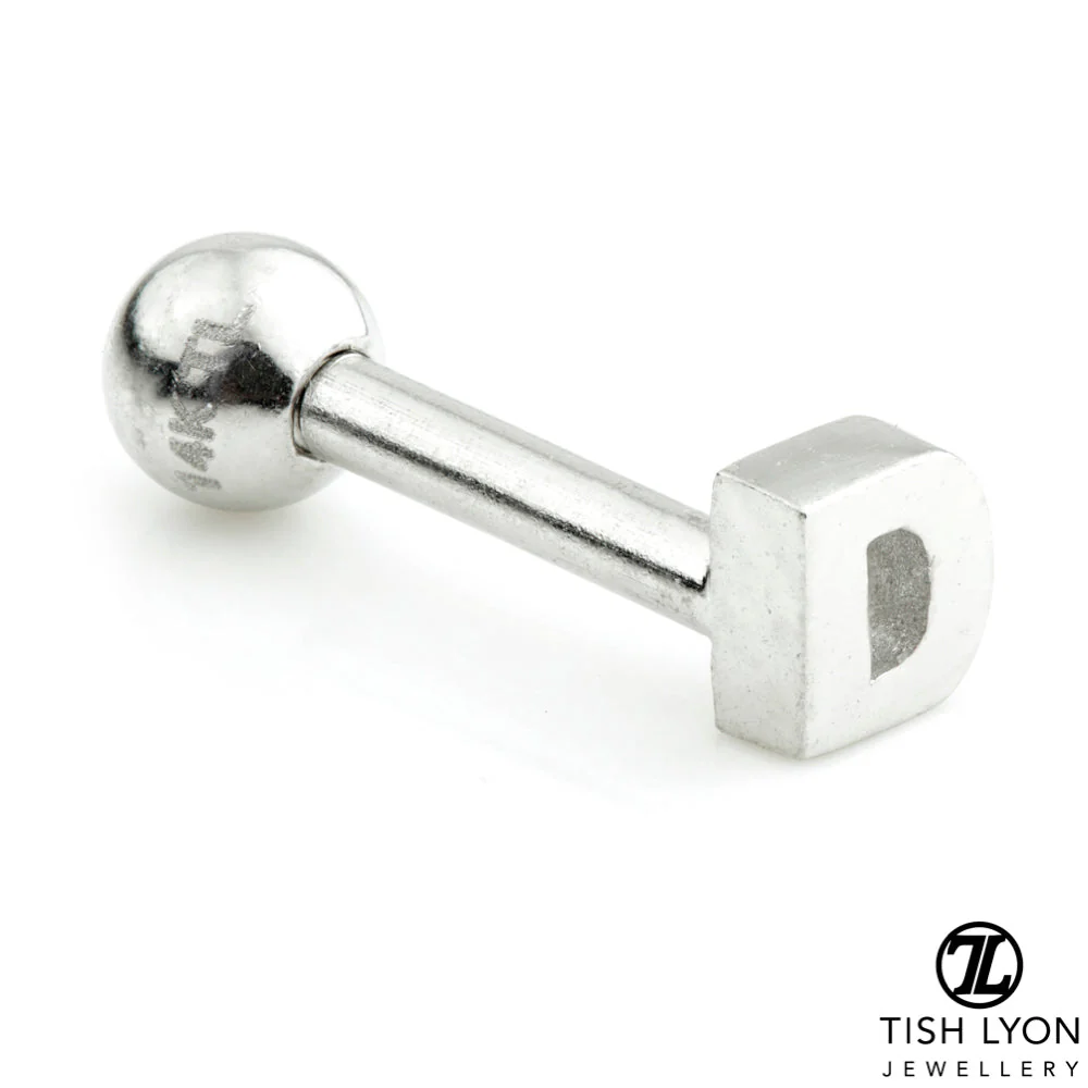 Micro Letter 14 Carat Solid Gold Barbell Earring - Image 48