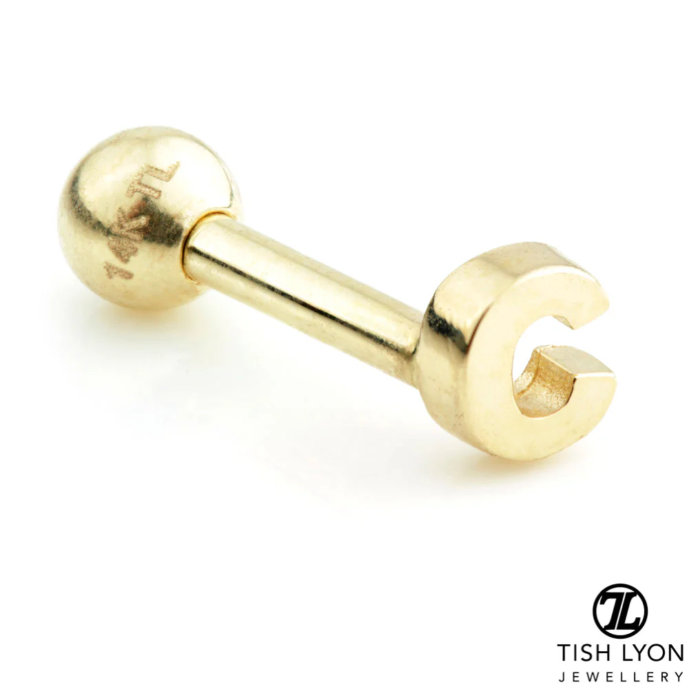 Micro Letter 14 Carat Solid Gold Barbell Earring - Image 49