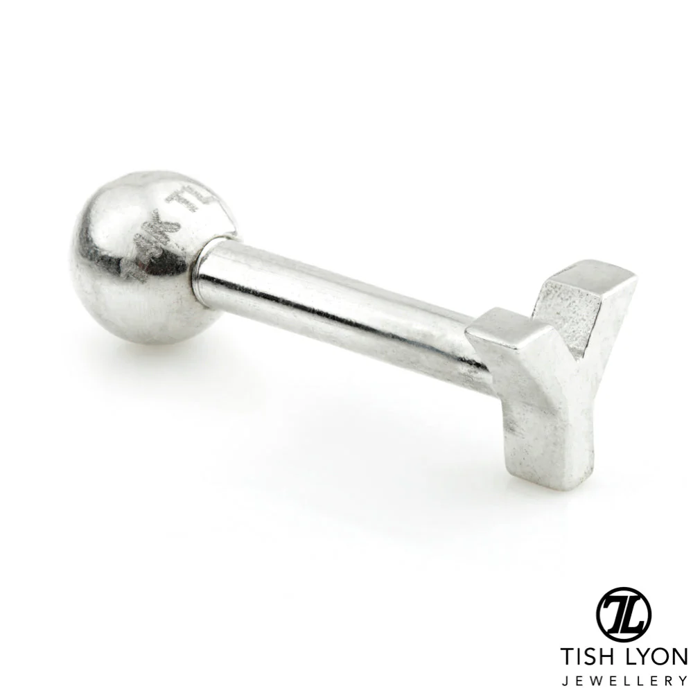 Micro Letter 14 Carat Solid Gold Barbell Earring - Image 6