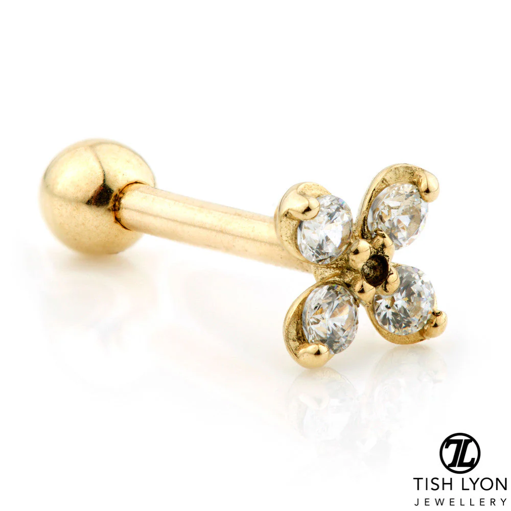 Monogram Gem Flower 9 Carat Solid Gold Cartilage Barbell Earring