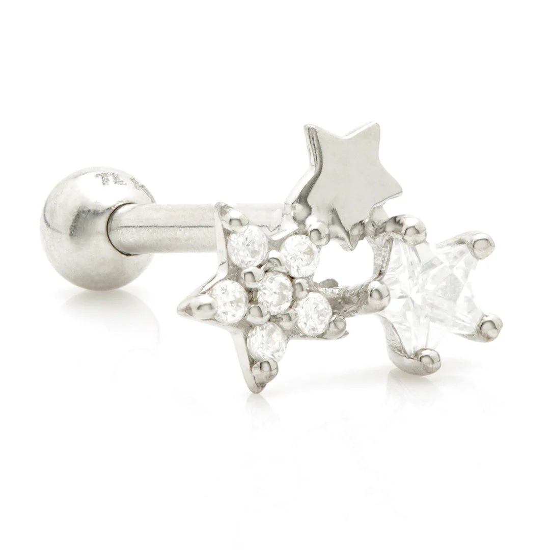 Multi Stars 14 Carat Solid Gold Cartilage Barbell Earring - Image 2