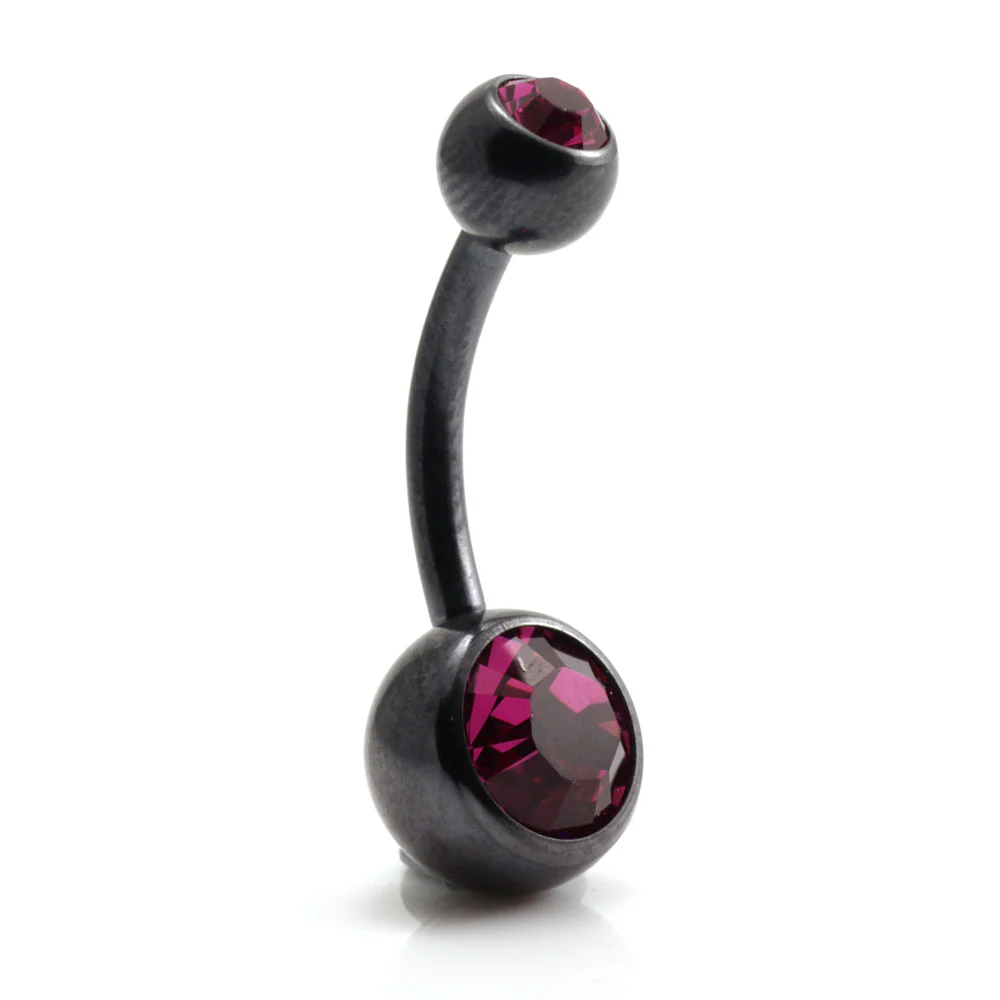 PVD Black Ti Double Jewelled Navel Bar - Image 12