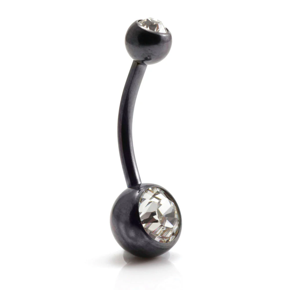PVD Black Ti Double Jewelled Navel Bar - Image 13