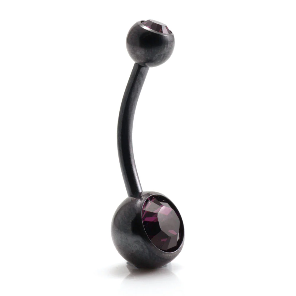 PVD Black Ti Double Jewelled Navel Bar - Image 16
