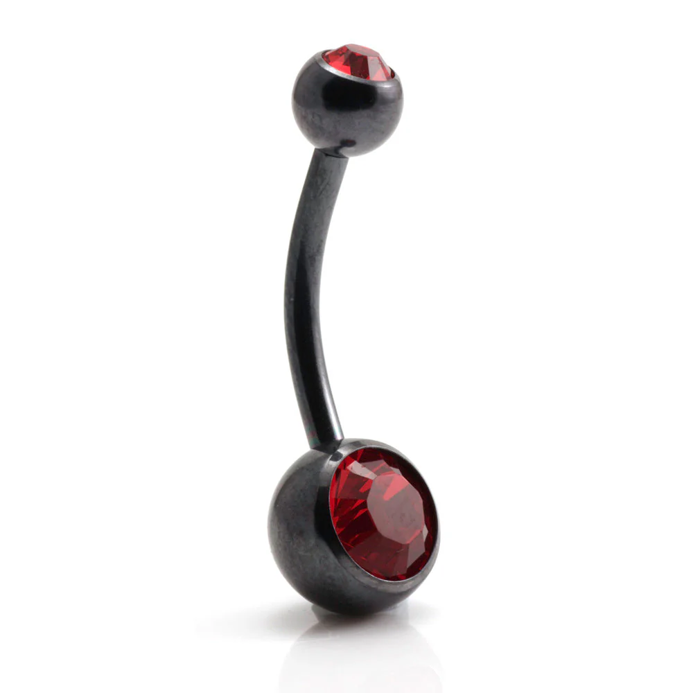 PVD Black Ti Double Jewelled Navel Bar - Image 2