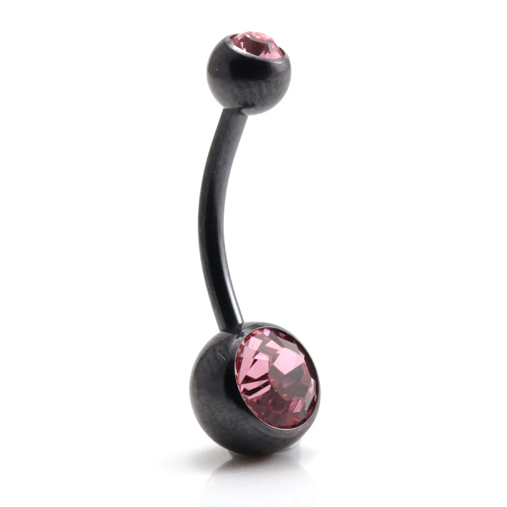 PVD Black Ti Double Jewelled Navel Bar - Image 9