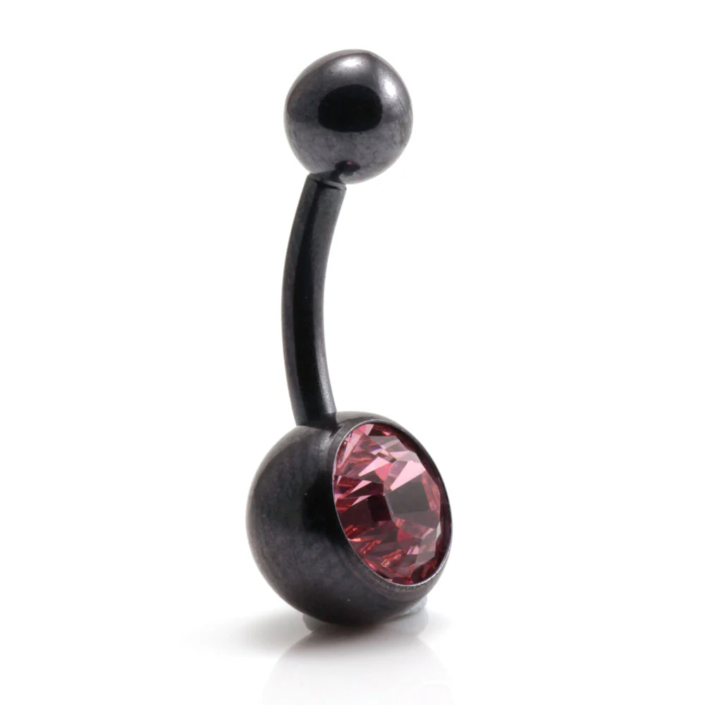 PVD Black Ti Single Jewelled Navel Bar - Image 3