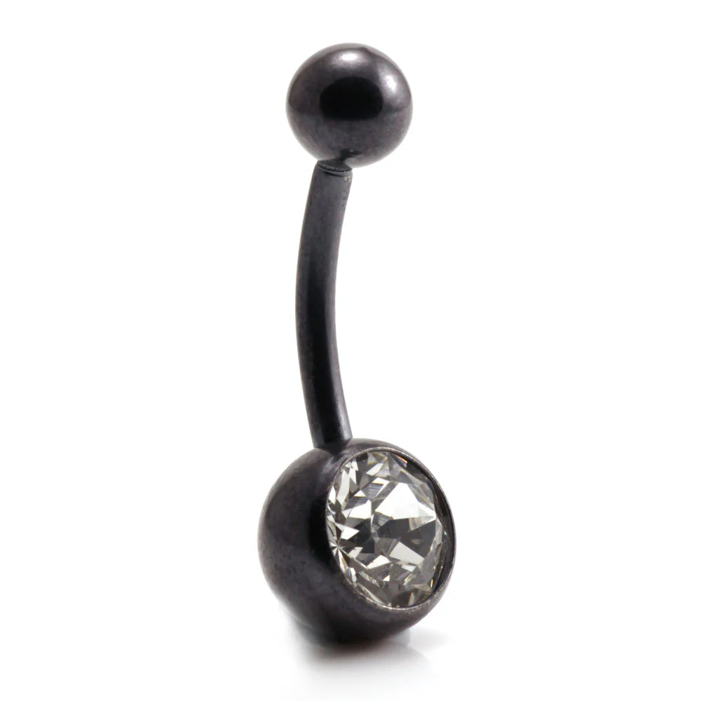 PVD Black Ti Single Jewelled Navel Bar - Image 4