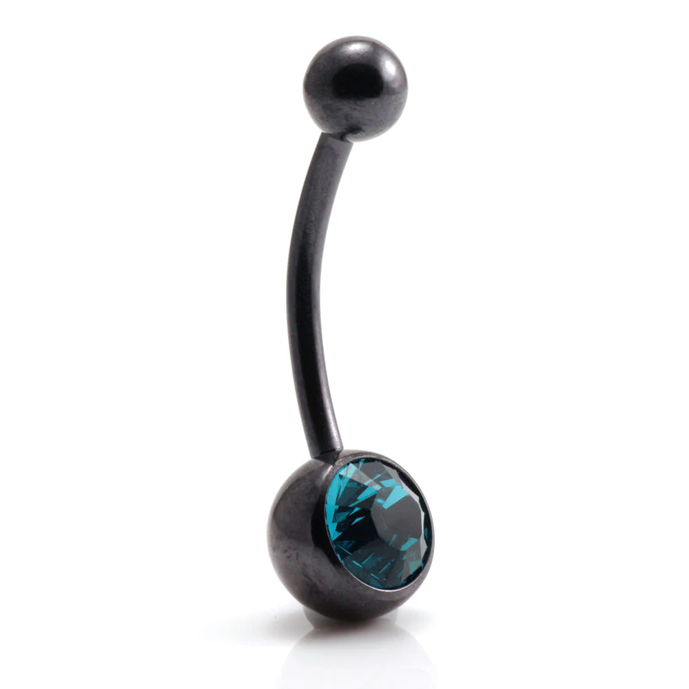 PVD Black Ti Single Jewelled Navel Bar - Image 5