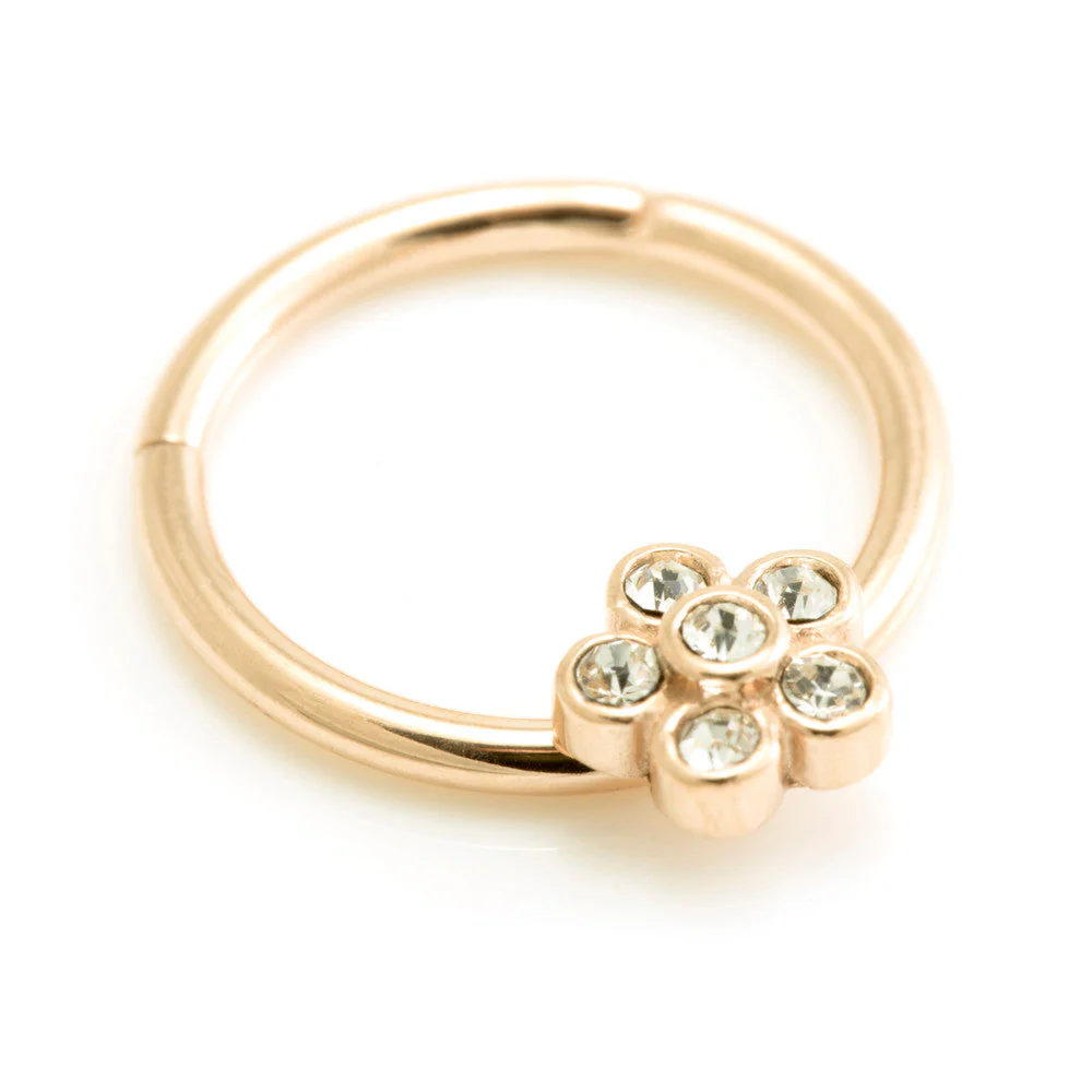 Rose Gold Steel Flower Gems Hinged Ring - RGMRING12B