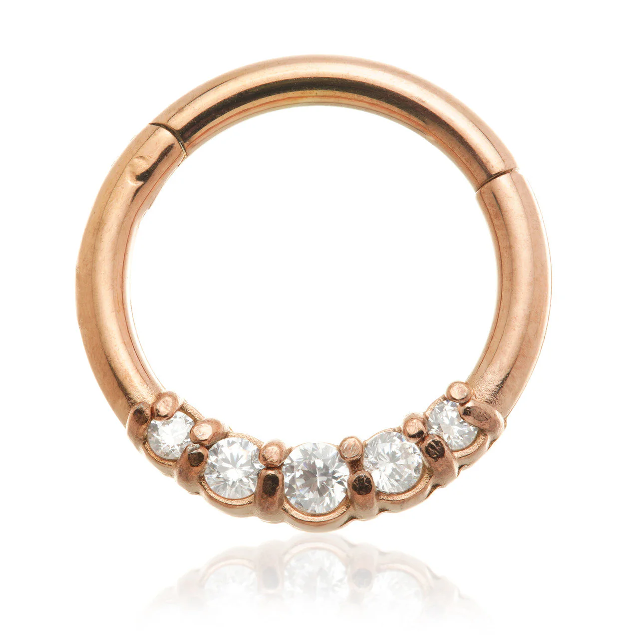 Rose Gold Steel Front Pave Gems Hinged Micro Ring