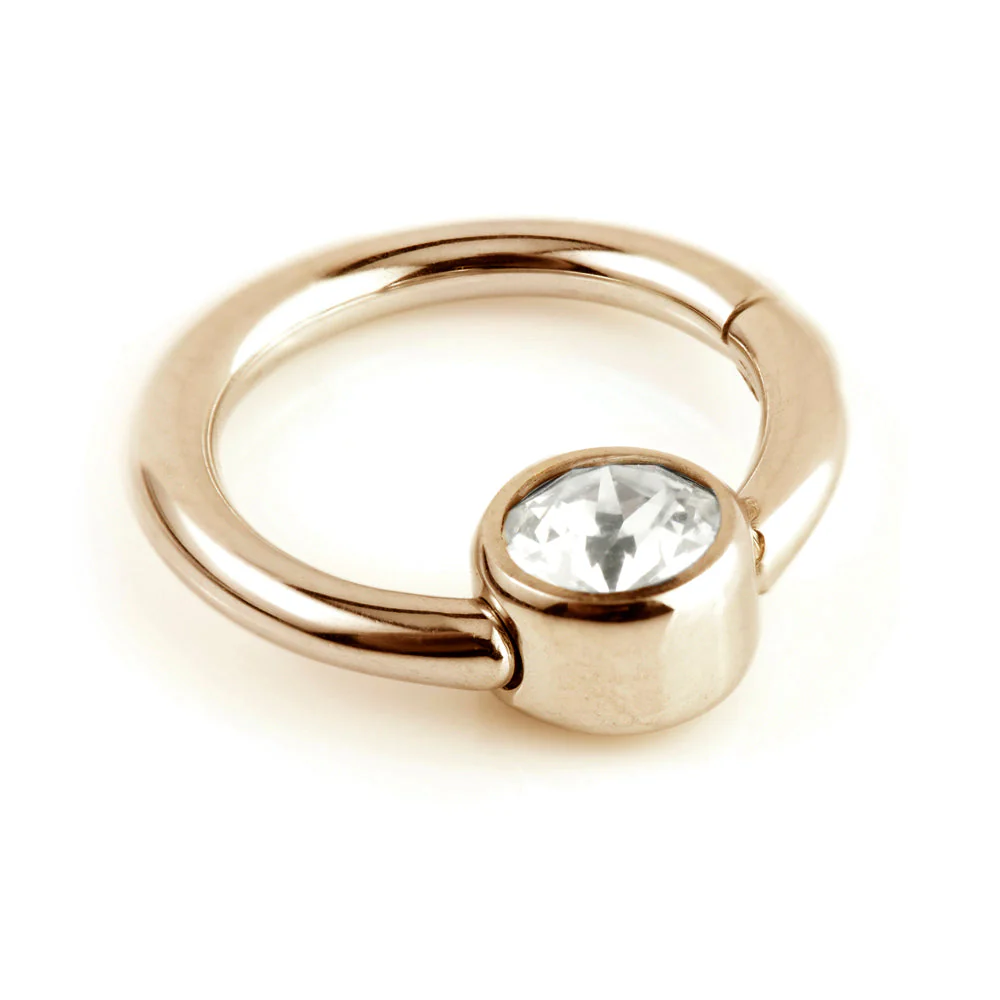 Rose Gold Steel Hinge Segment Gem Ring - Image 3