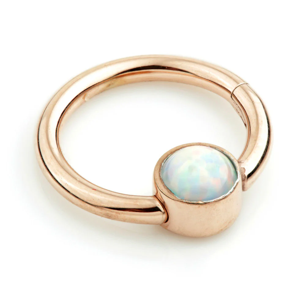 Rose Gold Steel Hinge Segment Ring with Flat Opal Disk