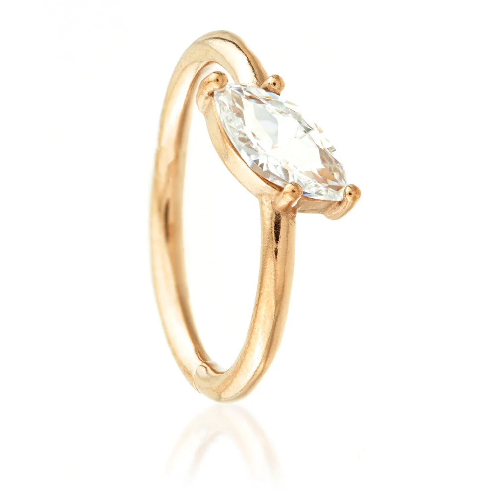 Rose Gold Steel Hinged Slanted Marquise Gem Conch Ring