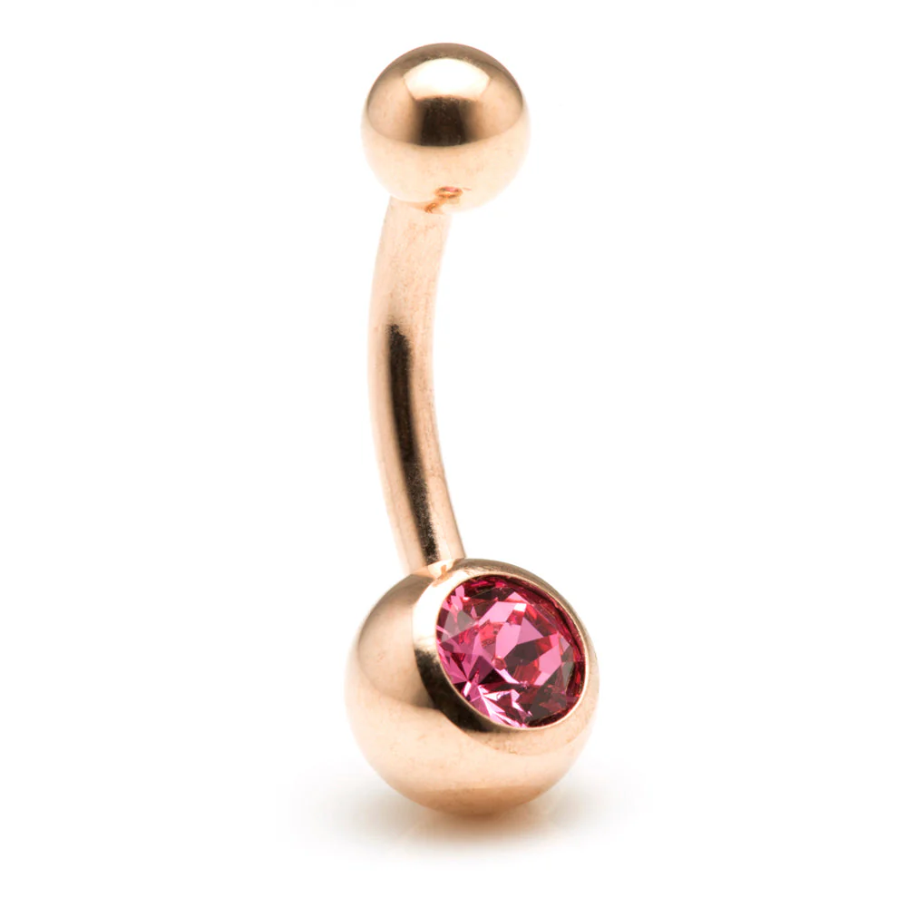 Rose Gold Steel Single Jewelled Navel Bar - Image 3