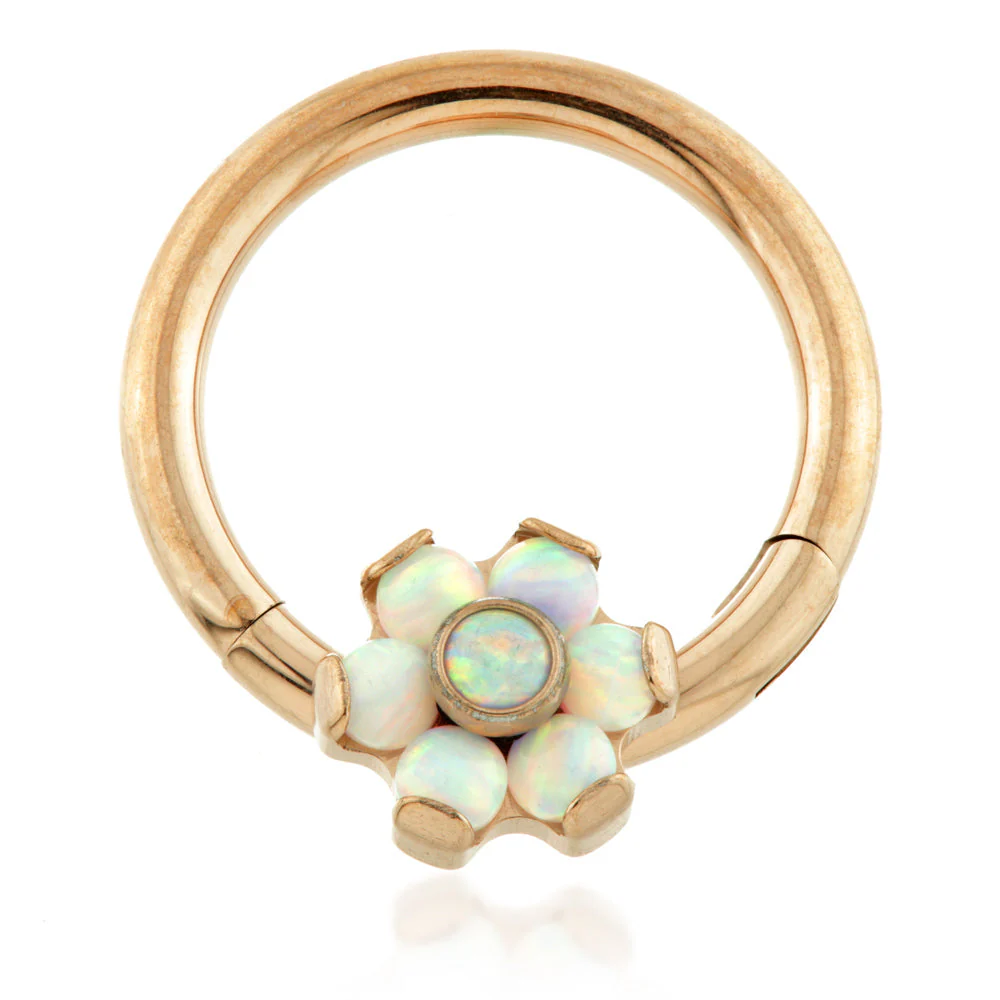 Rose Gold Ti Forward Facing Opal Flower Hinged Segment Ring - Image 2