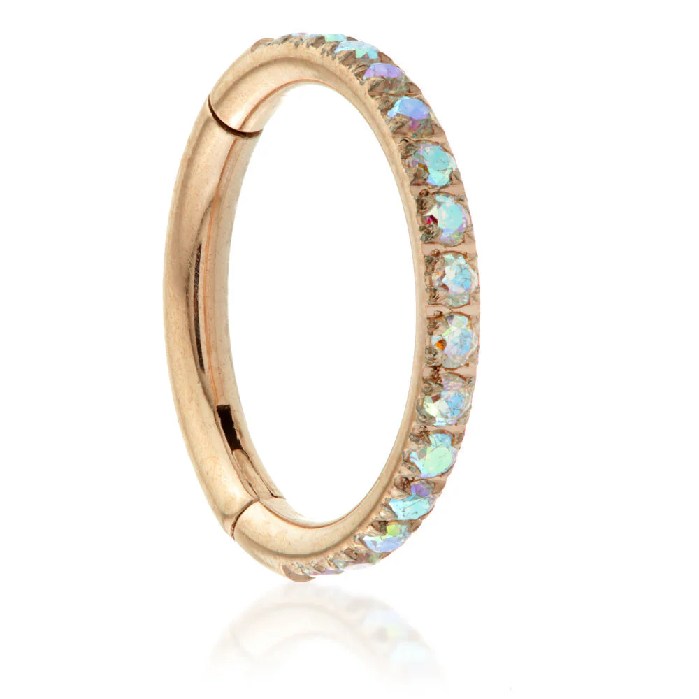 Rose Gold Ti Full Pave Gems Hinged Micro Ring - 1.2mm - Image 2