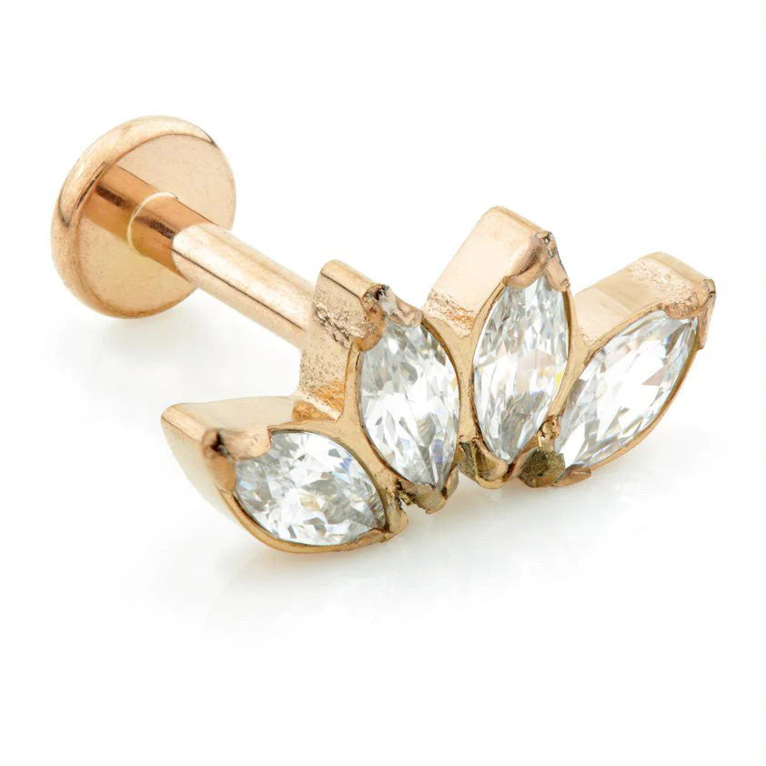 Rose Gold Ti Internal Labret with Marquise Gem Crescent Top