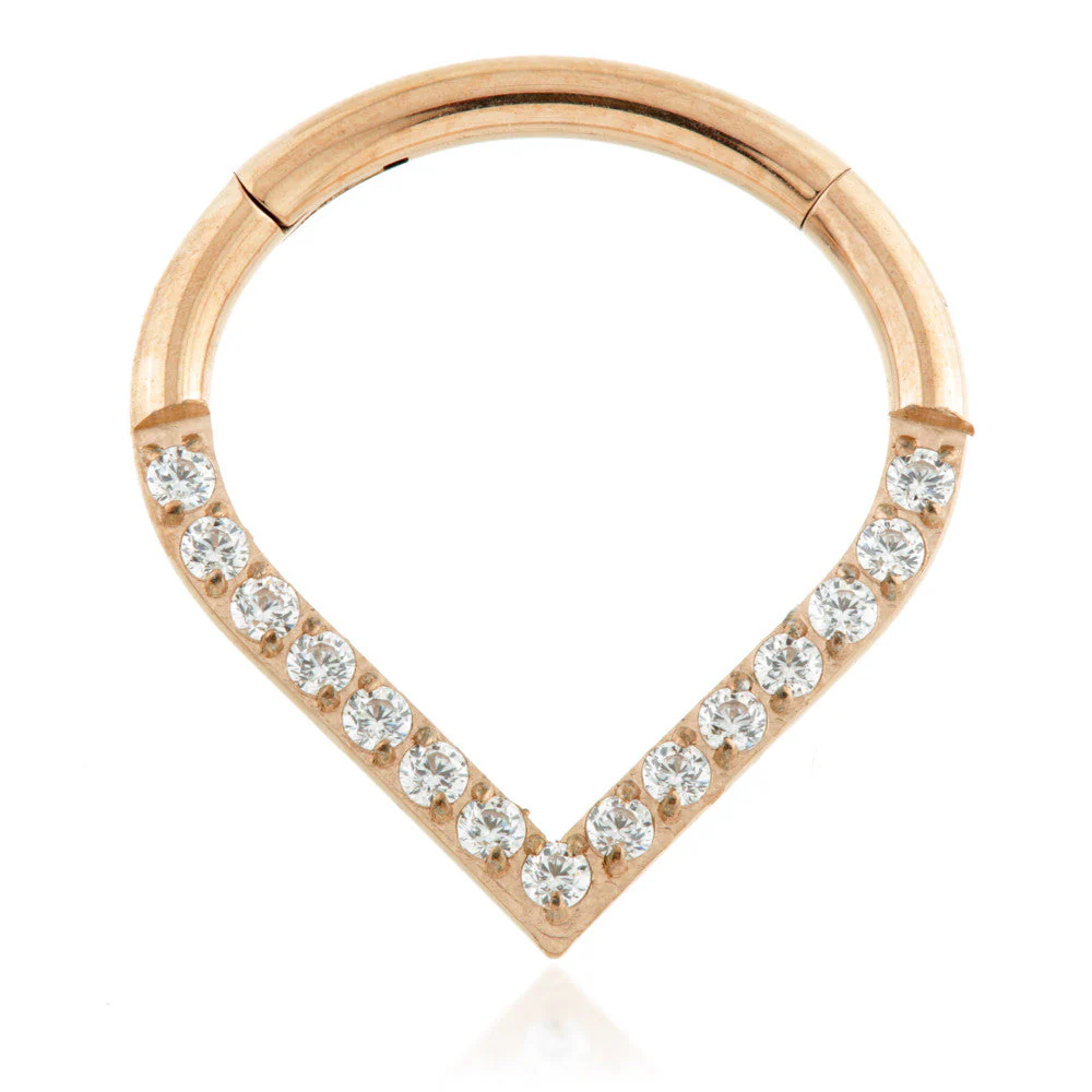 Rose Gold Ti Pave Gem Wishbone Hinged Ring