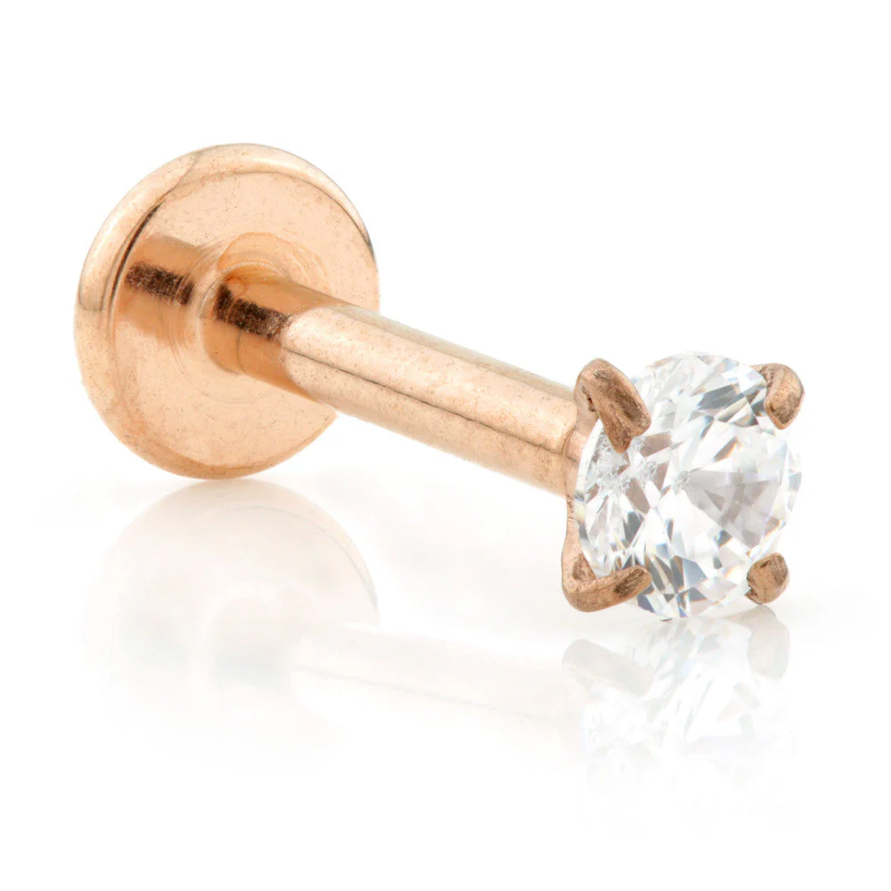 Rose Gold Ti Threadless Micro Labret With Prong Set Gem