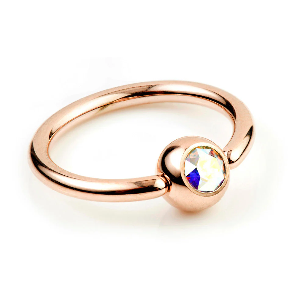 Rose Gold Titanium BCR with Gem - 1.2mm