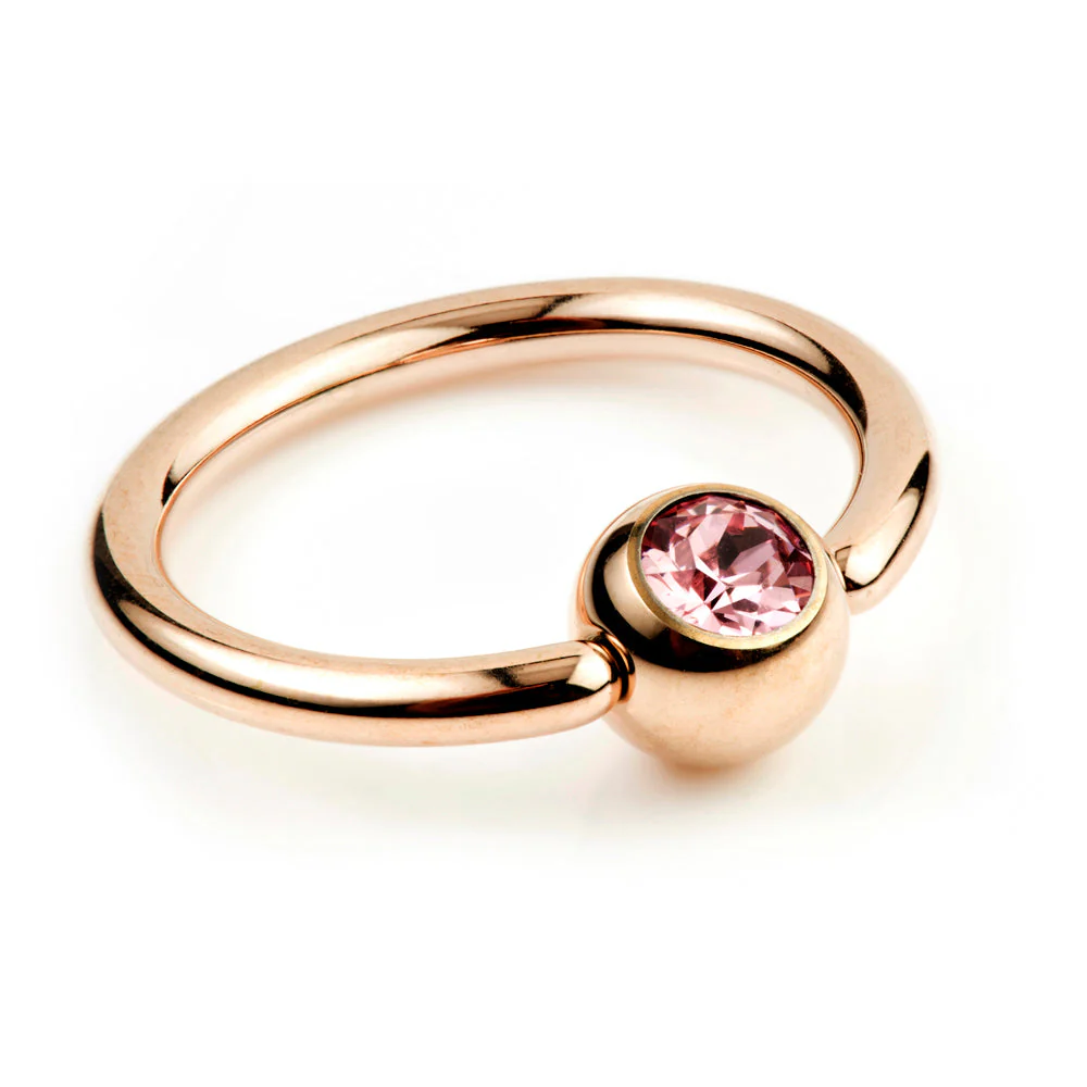Rose Gold Titanium BCR with Gem - 1.2mm - Image 2
