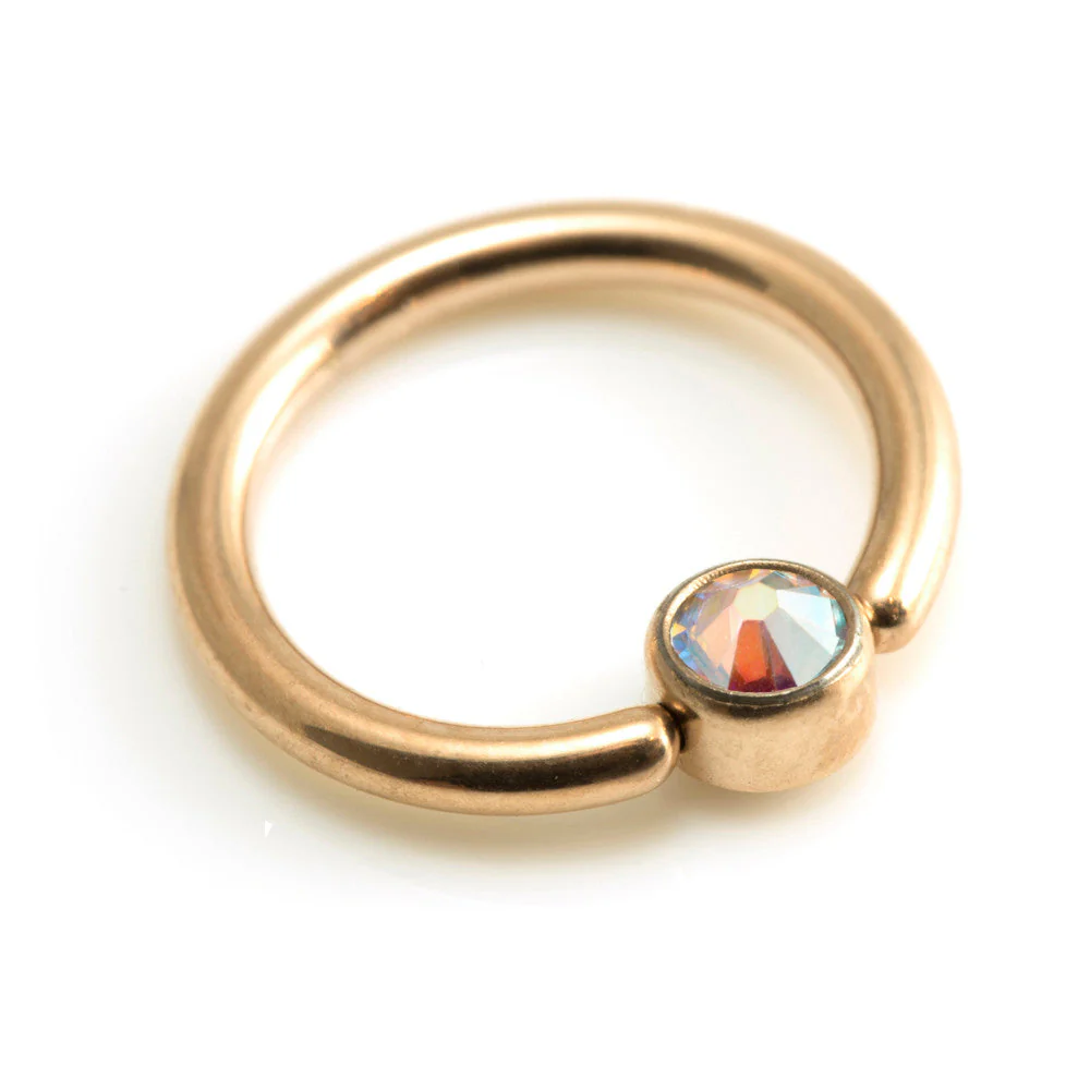 Rose Gold Titanium BCR with Gem Disk - 1.6mm